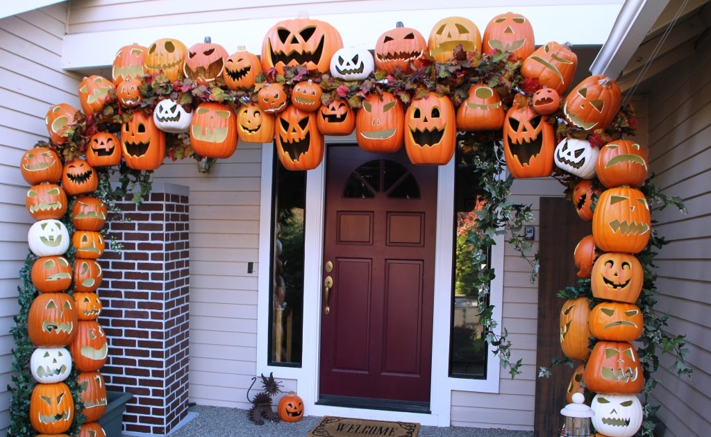 Gather around 30 fake pumpkins to build a striking pumpkin archway for your entrance.